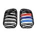 1 Pair Front Hood Kidney Grille Compatible with 1999-2002 E46 2-Door Pre-LCI (Glossy Black + M-Color, Double Line)