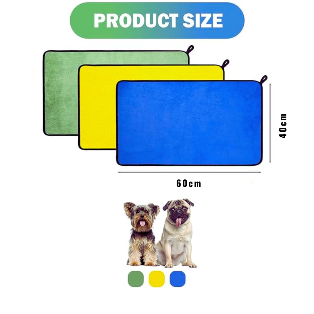 Microfiber PET Towel Set for Dogs & Cats – Pack of 3 | Super Absorbent, Quick Dry, Soft Pet Bath Towels for Dogs & Cats 3