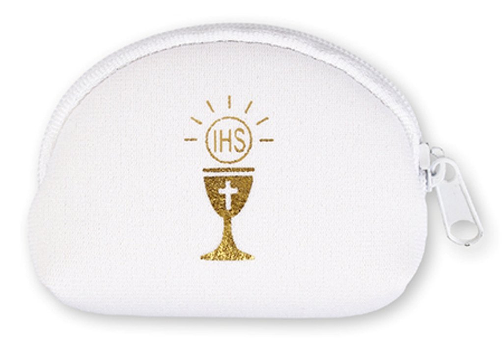 Little Jems Padded Rosary Purse with Chalice for Communion Rosary Beads. (White)