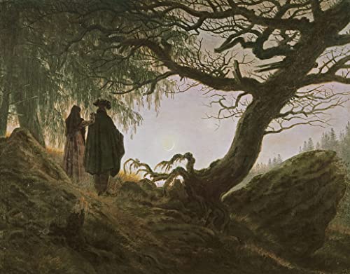 Tableau un homme et une femme regardent la lune affiche romantique Friedrich