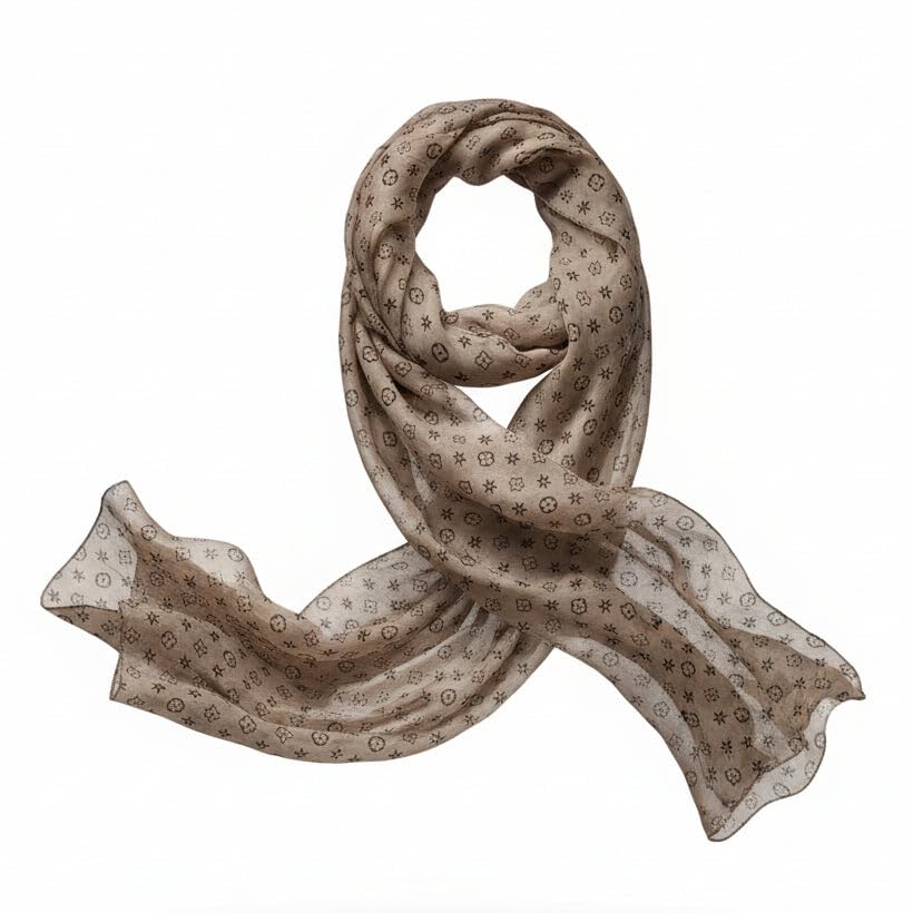 Foulard Beige Sciarpa Leggera con Motivi Geometrici Marrone