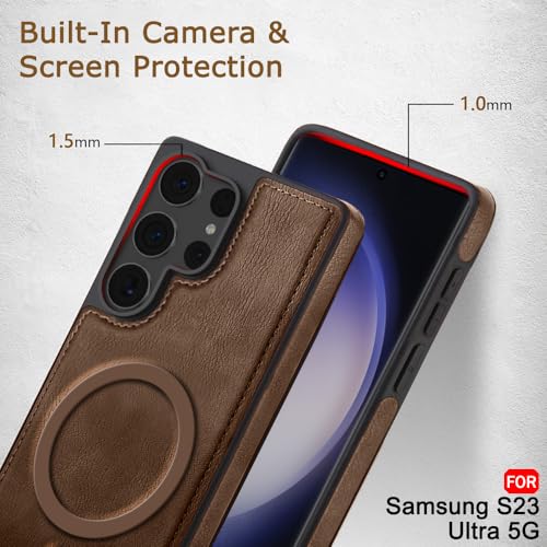 Image of TheGiftKart Genuine Leather Finish Back Cover Case for Samsung Galaxy S23 Ultra 5G | Raised Edges for Camera & Screen Protection | Shockproof Stunning Minimalist Design (MagSafe Compatible, Black)