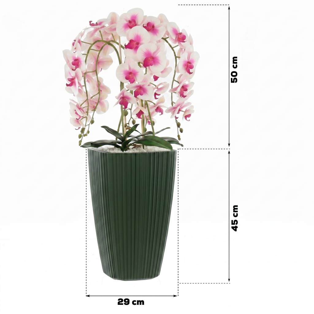 botle Sztuczna orchidea, kremowa kaskada, bukiet kwiatów w doniczce, zielony, wys. 95 cm, gumowane kwiaty, 5 pędów, dekoracja domu, biura, piękna, stylowa