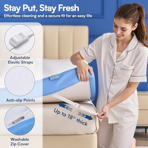 Grbsy Extra Firm Mattress Topper Full Size, 2026 Upgraded 3 Inch 7-Zone Egg Crate Cooling Gel Memory Foam Bed Topper for Pressure Relief and Back Pain, Bamboo Charcoal Mattress Pad, Washable Cover — view 6