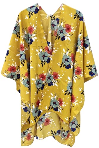 Elu Fall Kimonos for Women - Beach Coverup for Women Kimono Cardigan Poncho Ruanas floral Print Women's swimsuits and Plus size Long Summer Beach Cover up (mustard multi floral 43)