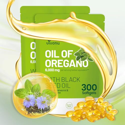 Image of VivoNu Oil of Oregano Capsules, Balanced Oil of Oregano with Black Seed Oil, Organic OreganoOil Softgels,Carvacrol,Thymoquinone, Non-GMO (600pcs /2Bags)