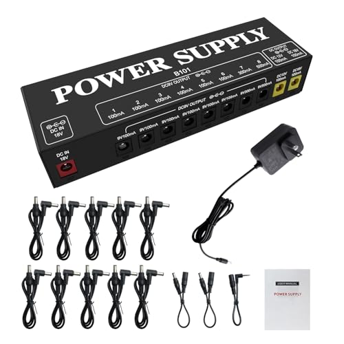 BAIRUTONG B101 Guitar Pedal Power Supply, 10 Isolated Outputs, 9V/12V/18V