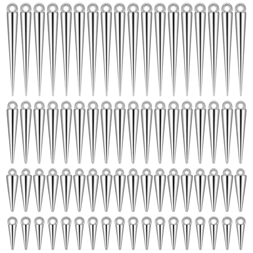 LIQWEI 120 Pcs Cone Charms Long Gothic Charms Silver Spikes Set for Jewelry Making Charms Women DIY Necklaces Bracelets Earring Crafting