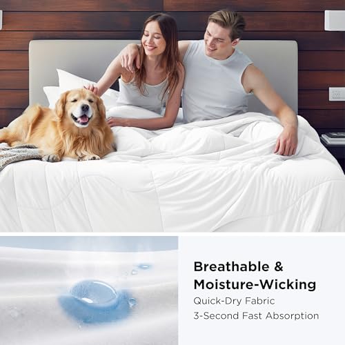 Image of Bedsure Cooling Comforter Oversize King - Cooling Blankets for Hot Sleepers, Lightweight Comforter for Summer with Dual-Sided Cool Tech, Soft Breathable Cold Blanket for Sleeping, White, 116x98 Inches