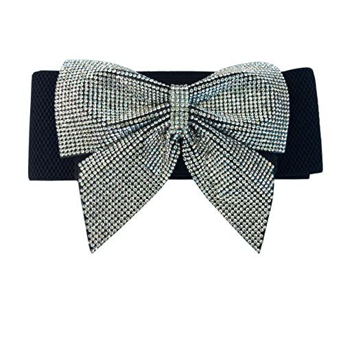 Bling Stretchy Belts for Women Elastic Wide Rhinestone Bow Waist Band for Dress Accessory3