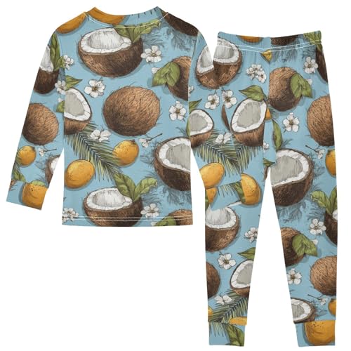 Pajama Sets Long Sleeve Tropical Coconut Floral Design Soft Comfy Sleepwear 2 Piece PJS 3-8T3