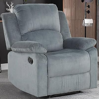 CANMOV Manual Recliner Chair, Soft Fabric Overstuffed Recliner Single Sofa Chair for Living Room, Heavy Duty and Safety Reclining Mechanism (Grey)