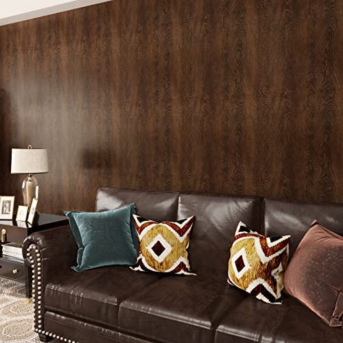 Image of Large Size 32 inchx354 inch Dark Brown Wood Contact Paper Peel and Stick Countertops Waterproof Wood Wallpaper Self Adhesive Removable Wood Vinyl Wrap Textured Wallpaper for Bedroom Walls Cabinets