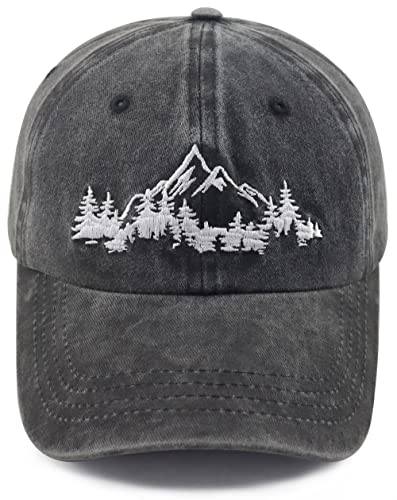 GzacDeope Camping Accessories Hats for Men Women Mountain Trees Forest Decor Hat Adjustable Embroidered Explore Outdoor Baseball Cap Funny Hiking Gifts for Skier Hiker Camper Climber Nature Lover