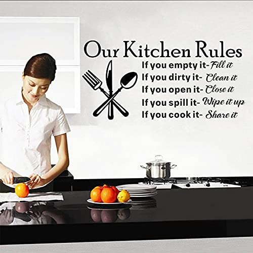 Our Kitchen Rules Wall Decal Vinyl Wall Stickers Removable Wall Decor Art Diy Knife Fork Spoon Quotes Sticker Mural For Dinner Room Livingroom Window Home Decoration Wallpaper #TOP4