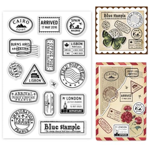 GOMAKERER 1 hoja de sello transparente para hacer tarjetas, sellos de correo vintage, sello de silicona reutilizable, sello de goma transparente retro para álbumes de recortes, manualidades