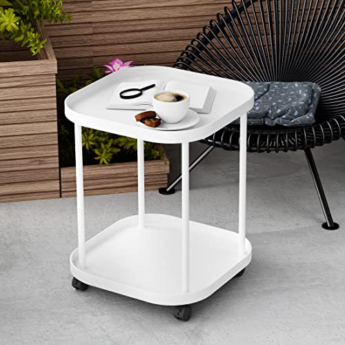 Villertech ET-2-M-W Side Table With Wheels, End Table Living Room Plastic Mobile Sofa Side Table Small Night Stand Bedroom Matte White thumb #4