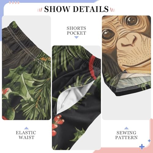 ZZXXB Chimpanzee Xmas Tree Boys Long Pants Soft Trousers Elastic Waist Kids Lounge Bottoms with Pockets S-XL4