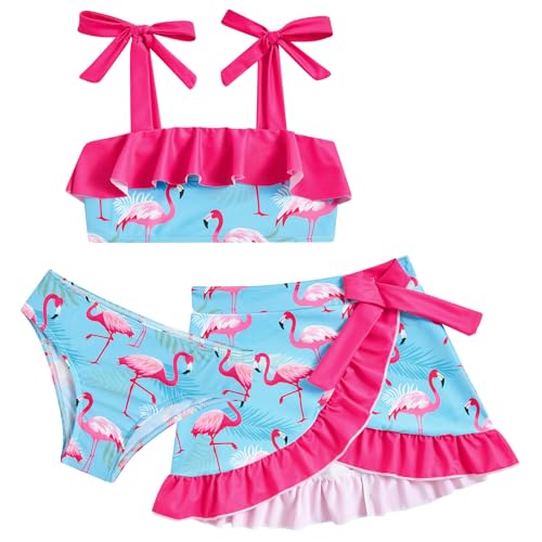 Image of ALISISTER Girls Swimsuit 3 Piece Bathing Suits Flounce Bikini Tankini Set Beach Swimwear with Cover Ups Skirt for 3-8 Years