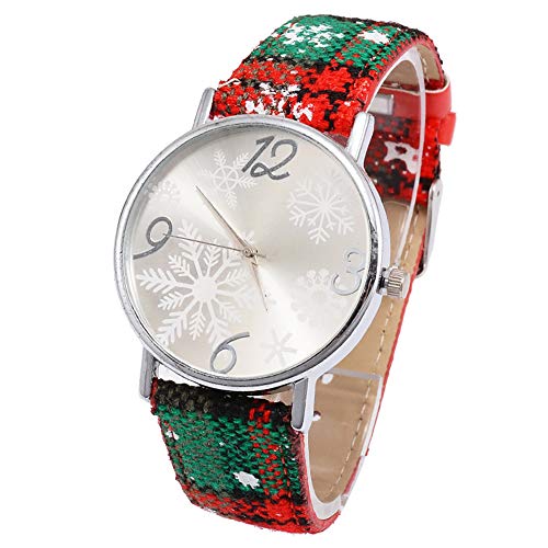Preisvergleich Produktbild Unicoco Weihnachten-Uhr-Quarz-Armbanduhr mit Gelegenheitssnowflake-Gurt-Armbanduhr Zuhause-Party-Dekoration
