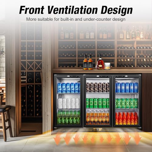 Image of Beverage Refrigerator, 53.15W Inch 12 Cu.Ft Drink Fridge, Back Bar Beer Fridge with 3 Glass Door, 35.43 inch Height Beverage Cooler, Built-in & Undercounter Commercial Back Bar Cooler for Kitchen Shop Bar