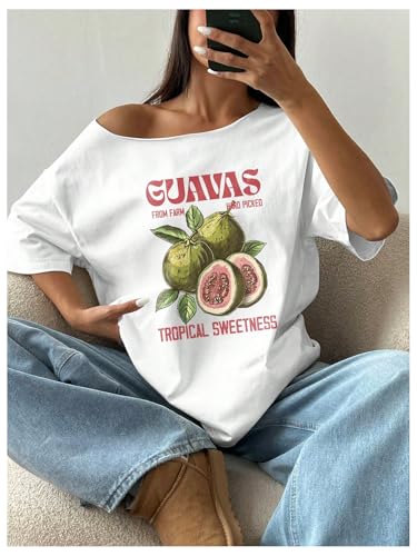 SOLY HUX Women's Graphic Tees Off The Shoulder Short Sleeve Oversized T Shirt Vintage Summer Tops4