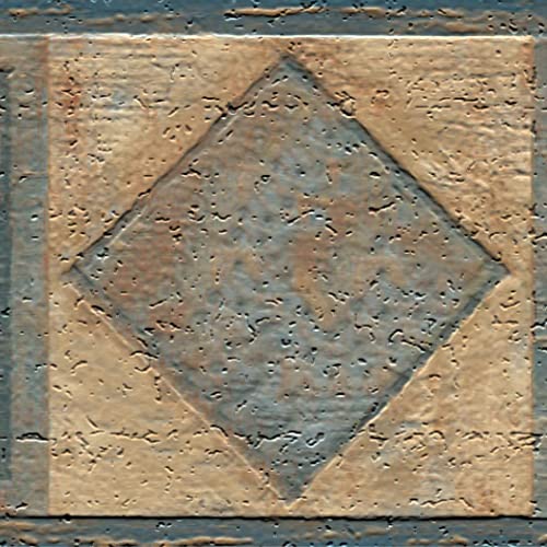 Dundee Deco Wallpaper Border Peel and Stick DDAZBD9434 Geometric Blue Brown Shapes Wall Border Retro Design, 15 ft x 7 in (4.57m x 17.78cm), Self Adhesive