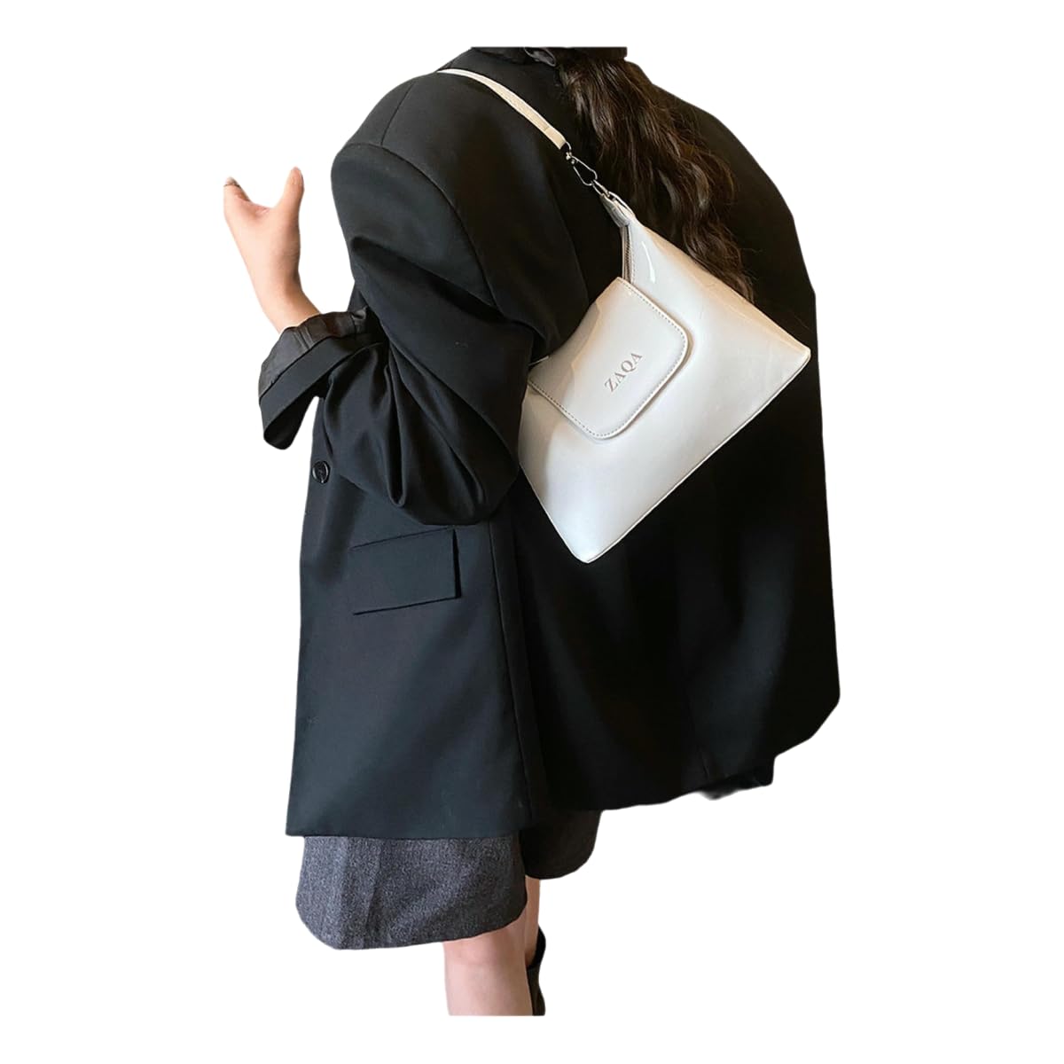 Damentaschen Damen Lackleder Eimer Tasche, Eine Modische Und Trendige Schulter- Crossbody Tasche -白色