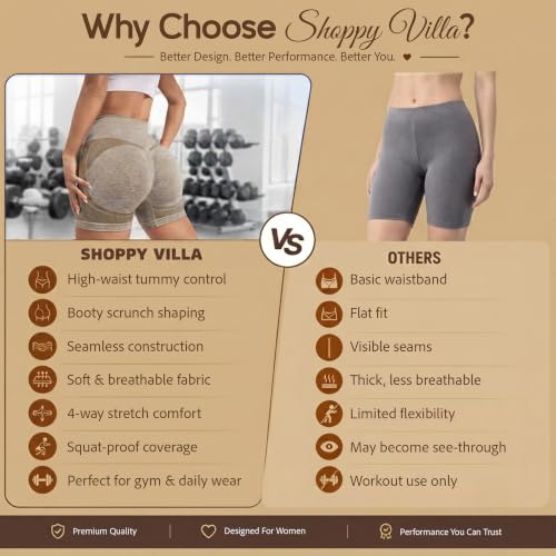 Image of Shoppy Villa Women's Yoga Shorts Spandex|Shapewear Shorts for Women |High Waisted Booty Scrunch Shorts| Workout Shorts for Women