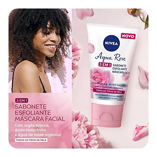 NIVEA Aqua Rose 3 em 1 150ml - Sabonete, Esfoliante e Máscara Facial - Com argila branca, ácido hialurônico e água de rosas orgânica, o sabonete tem benefícios antioxidantes e hidratantes que limpam e purificam a pele sem ressecá-la 3 51FQipc87OL