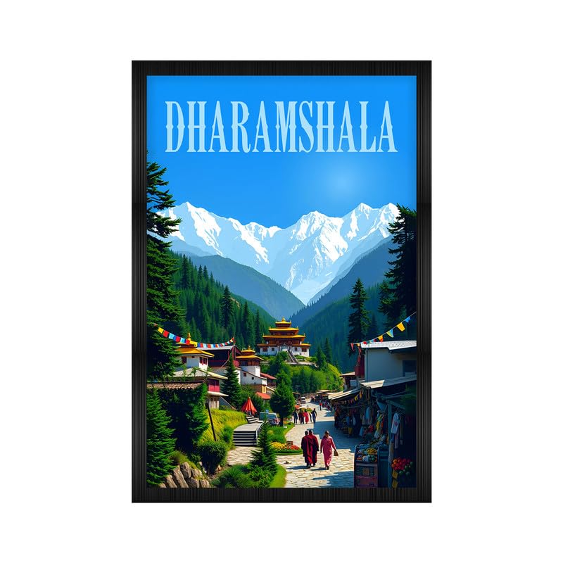 Image of CodersParadise inchDharamshala Framed Wall Poster (12 x 18 Inch) | Himalayan Mountain Landscape Travel Art | Scenic Monastery & Nature Wall Decor | Ready-to-Hang Frame for Living Room, Bedroom, Office