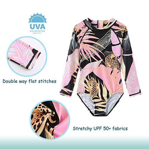 Image of Girls One Piece Swimsuits Long Sleeve Rash Guard for Kids Girls Hawaiian Swim Shirts UPF 50+ Sun Protection