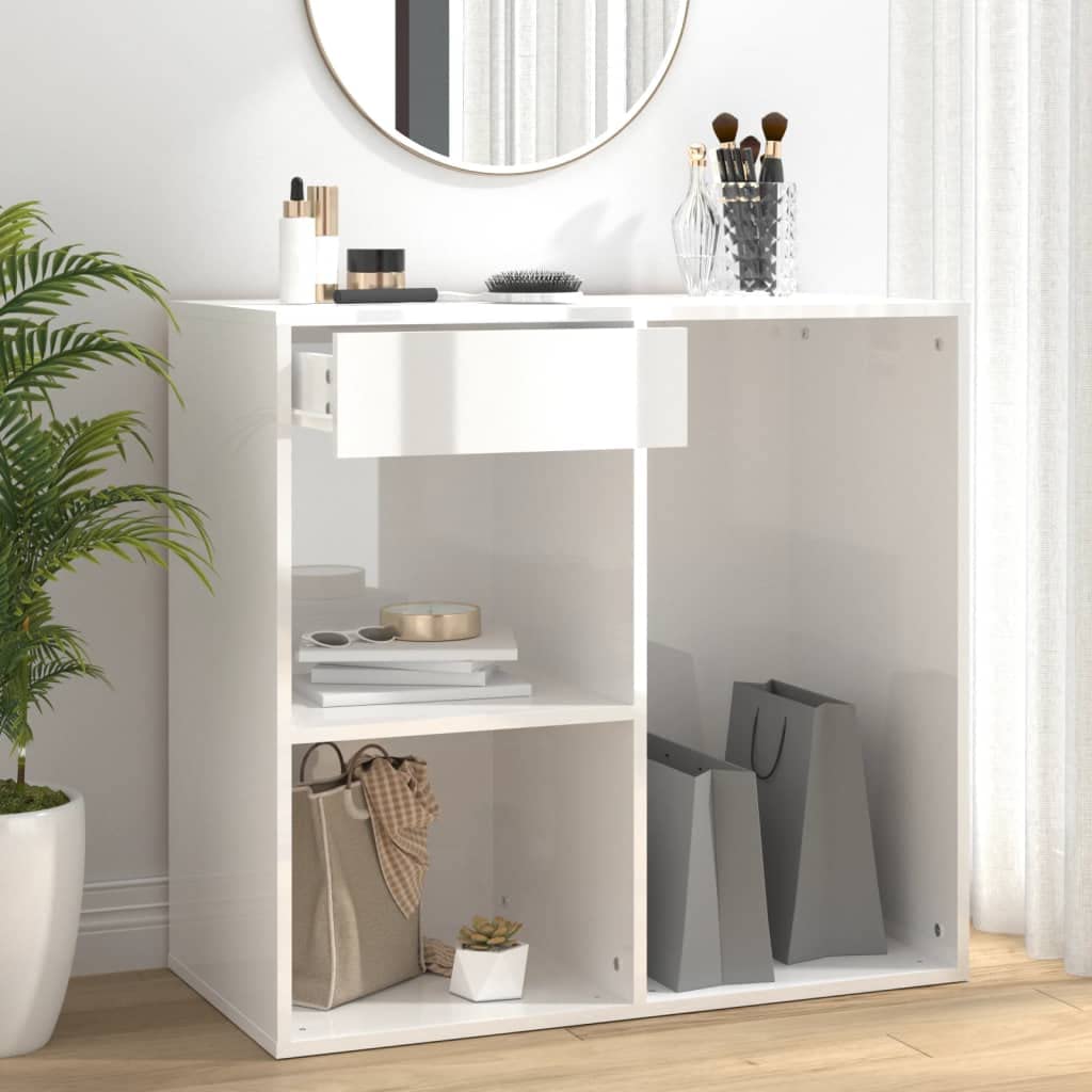 Kosmetikschrank Hochglanz-Weiß 80x40x75 cm Holzwerkstoff Beistellschrank für Schminktisch Organizer Schminkkommode mit Schublade und Fächern für Kosmetik Make-up