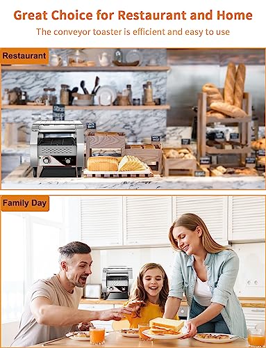 Conveyor Toaster 300 Slices/Hour - Commercial Toaster for Restaurant Heavy Duty - Auto Discharge Commercial Conveyor Toaster - 2200W Stainless Steel Toaster Oven for Buffets/Famliy Day/Camping - Thumbnail 5