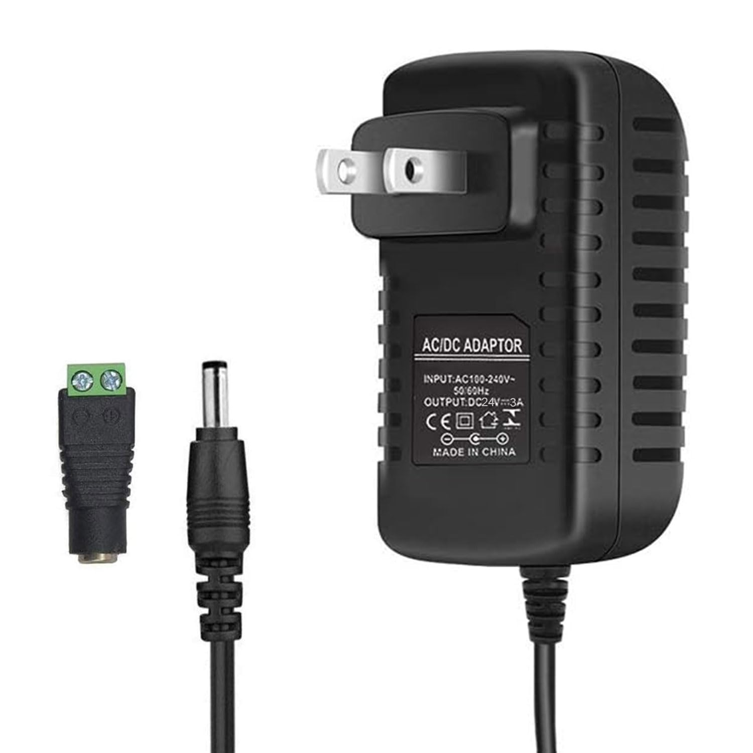 Power Supply Transformers, AC 100-240V to DC 24V 3A Switching Power Supply Adapter, 72 Watt Max, with 5.5mm *2.5mm *2.1mm Female Plug for LED Strip Neon Rope String Lights