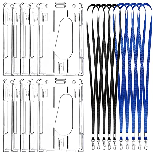 RUIJIE Porte-Badge 10 Pièces Porte-Cartes d'identité en Plastique Rigide Porte Badge Double Carte Porte Carte Vertical Horizontal avec 10 Cordon & 2 Fente Transparente pour Carte de Visite Carte Bus Cover