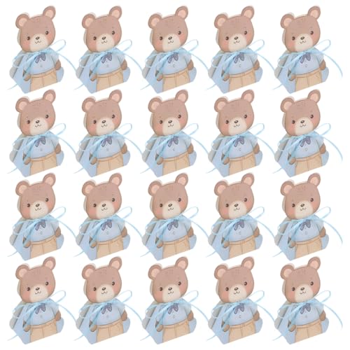 UKCOCO 50 Boîtes à Dragées pour Shower Ours Bleu Pliables en Papier Mini Boîtes Présents pour Fête D’anniversaire Bébé Coffret Souvenir 3d Ours pour Baptême et Naissance