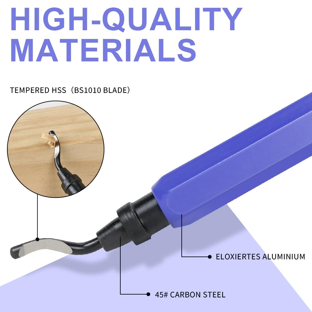 flintronic Narzędzie do usuwania zadziorów, zestaw narzędzi do gratowania, 1 x metalowy uchwyt gratowania + 11 x BS1010 HSS ostrza obrotowe o 360°, metalowe ostrza do usuwania zadziorów do rur druku 3D, plastiku, aluminium, miedzi, PCW i stali