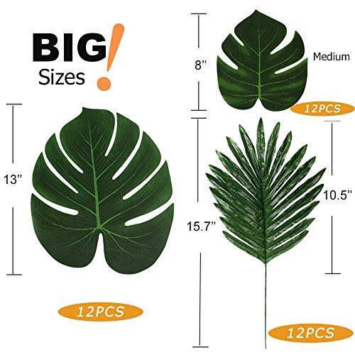 36 Pcs 3 Kinds Artificial Palm Leaves Tropical Plant Faux Leaves Safari Leaves Hawaiian Luau Party Suppliers Decorations,Tiki Aloha Jungle Beach Birthday Table Leave Decorations #TOP1