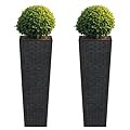 Flamaker Resin Rattan-Design Planters Set of 2, 32'' Tall Flowerpot with Additional Pot for Soil, Durable Weather-Resistant Planter with Drainage Holes for Garden, Patio, Backyard (Black, Large)