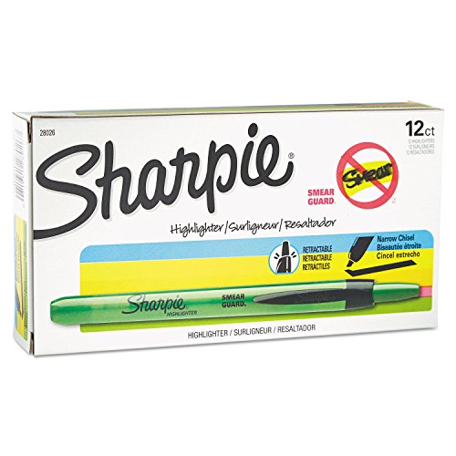 Sharpie 28026 Accent Retractable Highlighters Chisel Tip Fluorescent Green Dozen