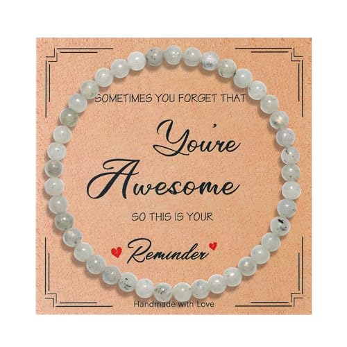 QINJIEJIE 4mm Naturstein Armband aus Echten Edelsteinen Mondstein Armband Labradorit Armband für Damen und Herren Stretch Perlenarmband Geschenke Frauen für Yoga Meditation und Alltag