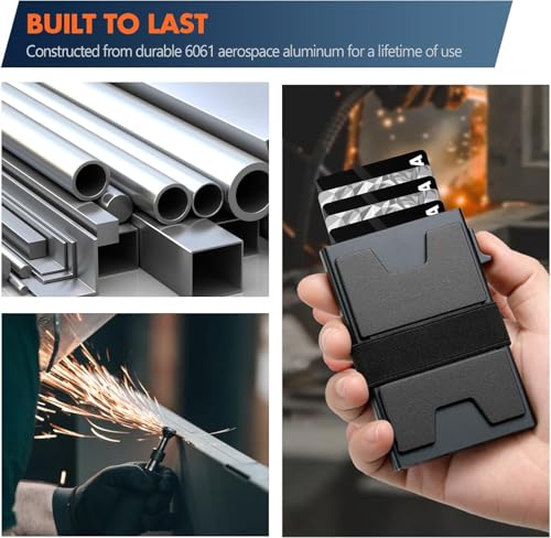 Smart Card Wallet for Men Slim: Minimalist Wallet For Men - RFID Blocking Pop Up Front Pocket Wallet, Metal Wallet 11 Card Holder | Aluminum Pop-Up Card Holder with Cash Strap (Black+Black)2