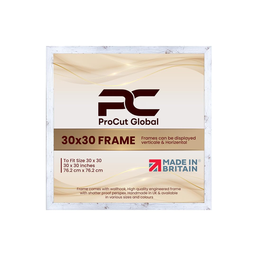 Procut Global 30X30 White Rustic Picture Frames - Modern Wooden Photo Frame with Shatterproof Perspex for Wall or Tabletop - Perfect for Posters, Certificates, Prints - Sizes & Colors Available — image 1