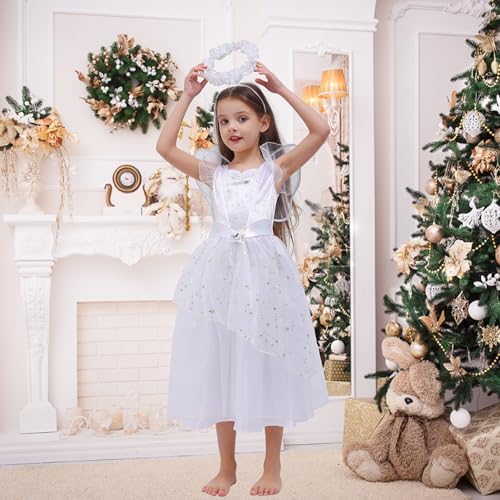 Wizland Girls White Angel Costume with Halo Headpiece and Wings,Angel Fancy Dress for Christmas Nativity 3-4 years - Image 2