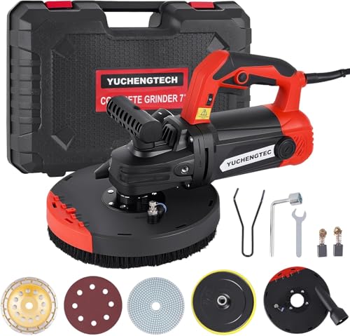 YUCHENGTECH 7 Inch Concrete Grinder with Dust Collector Floor Grinder with Vacuum 2200W 0-4800RPM with Auxiliary Handles & Storage Case for Concrete Cement Granite Marble
