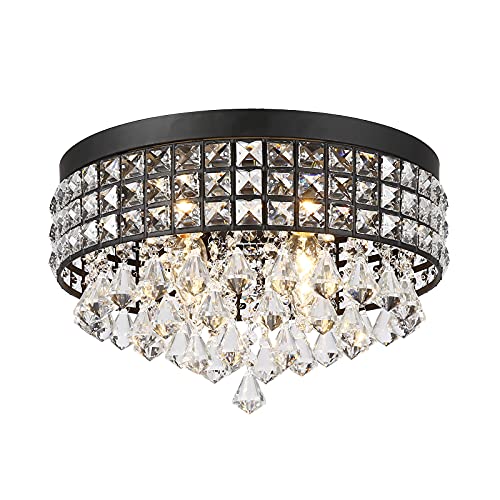 Plafonnier en cristal dimmable lustre de plafond rond noir gain de place