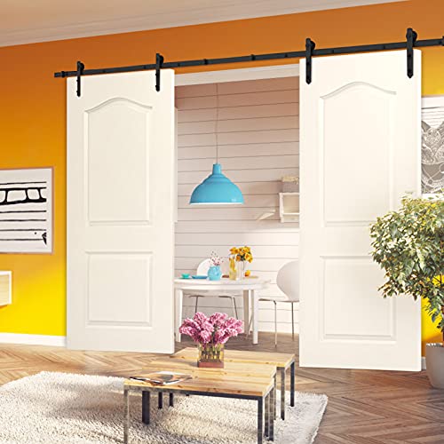 Barn Door Sliding Kit, 16FT Double Door Sliding Door Track Wood Door Hardware Closet Kit, Heavy Duty Carbon Steel Wheel Roller Kit for Double Door - Image 4