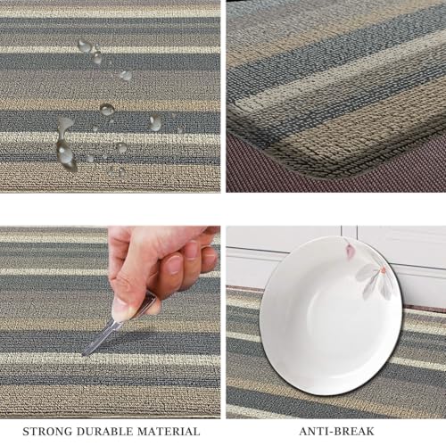 Image of Luxe Home Cuba PVC Door Mats Loop Utillity Anti Fatigue - Stripe Yellow - Cushioned, Non Slip, Washable - Indoor Outdoor Mats for Home, Kitchen, Garage More (51x99 cm)