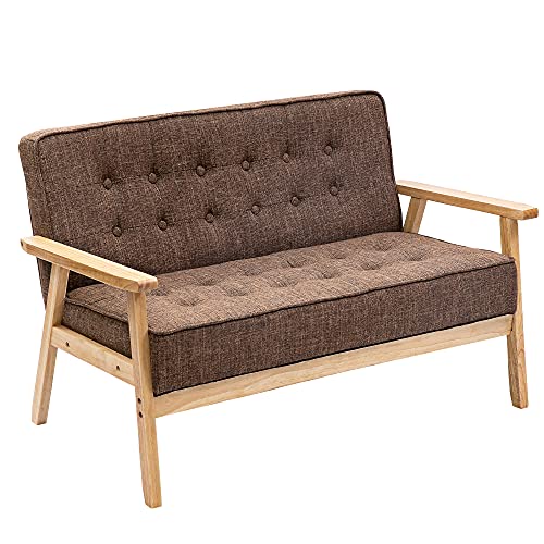 ソファ カウチ ソファー 2人掛け 天然木脚 幅113cm 一人暮らし ファブリック素材 生地 ブラウン 171FAA